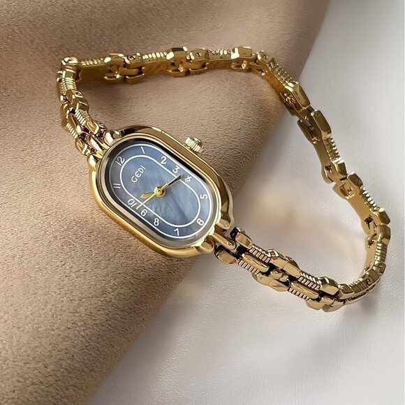 ?Women Gold Vintage Oval Watches Luxury Minimalism Bracelet Small Gold Watch main image 6